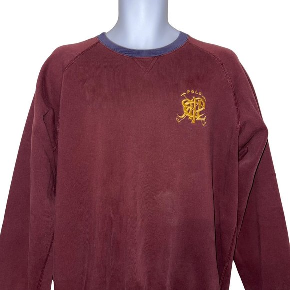 Vintage Ralph Lauren Rugby Polo Sweatshirt Mens L Burgundy Well Worn Embroidered - Picture 2 of 10